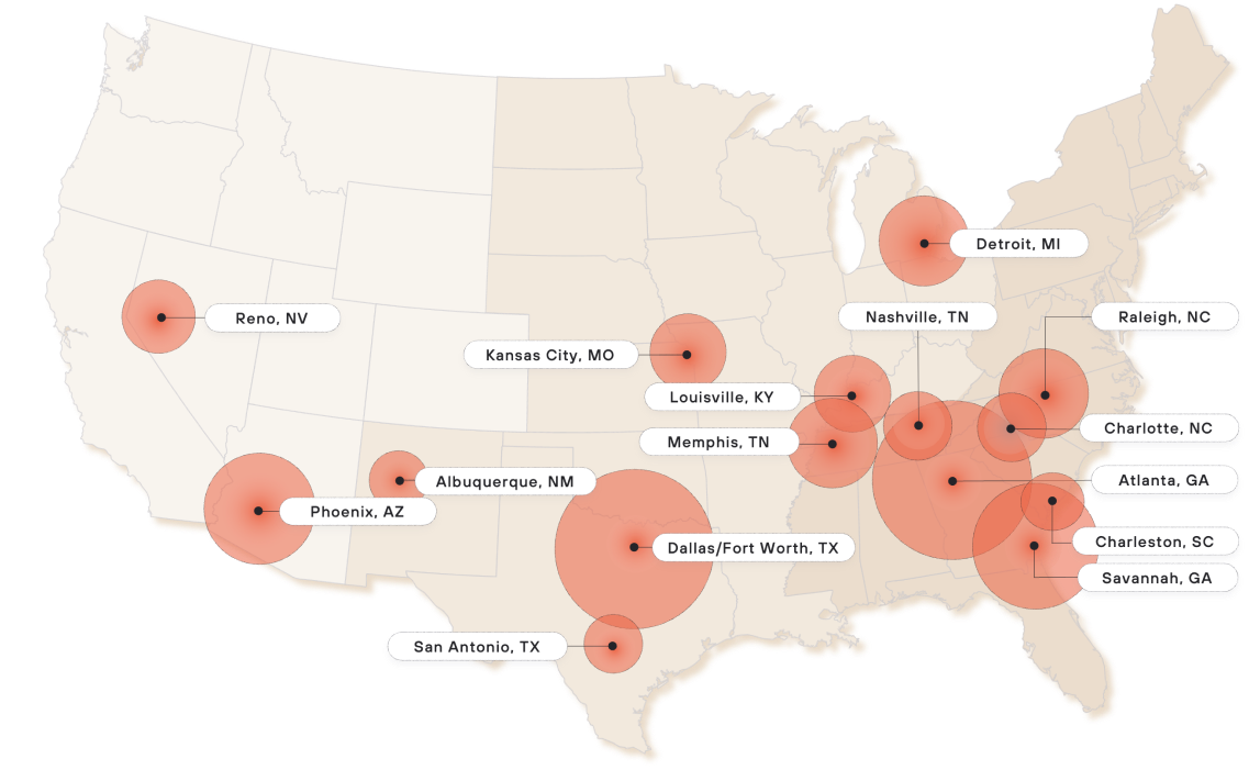 map of spillover space, by city